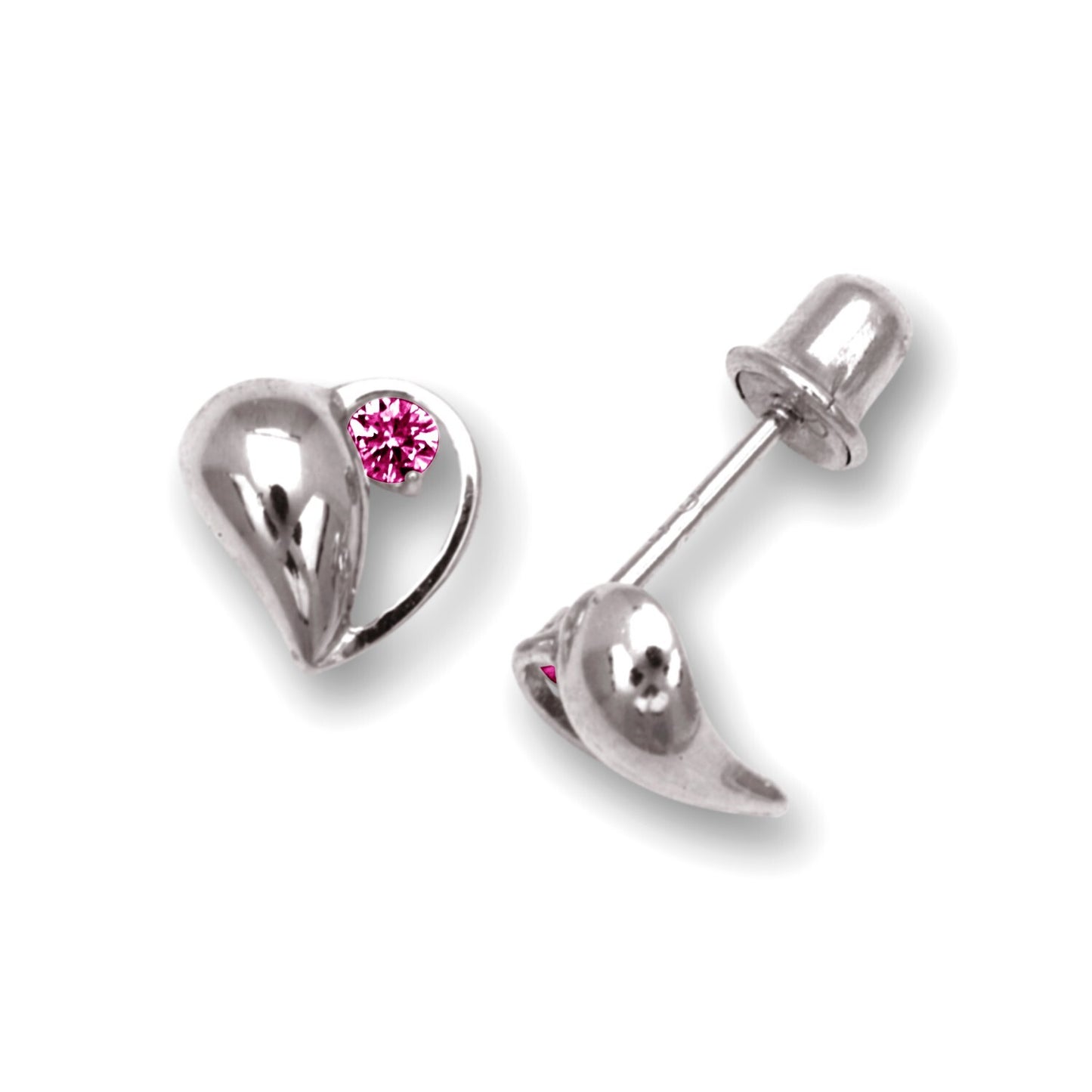 14K Yellow & White Gold Heart Shaped Screw back Earrings for Women
