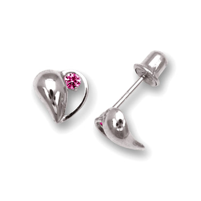 14K Yellow & White Gold Heart Shaped Screw back Earrings for Women