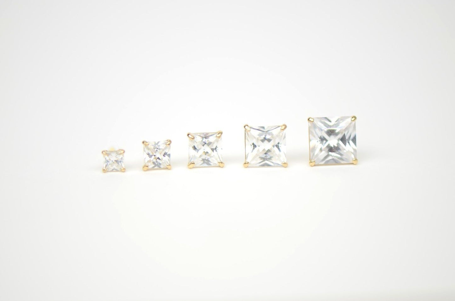 14k Yellow Gold Square Princess Cut CZ Stud Earrings with screw back