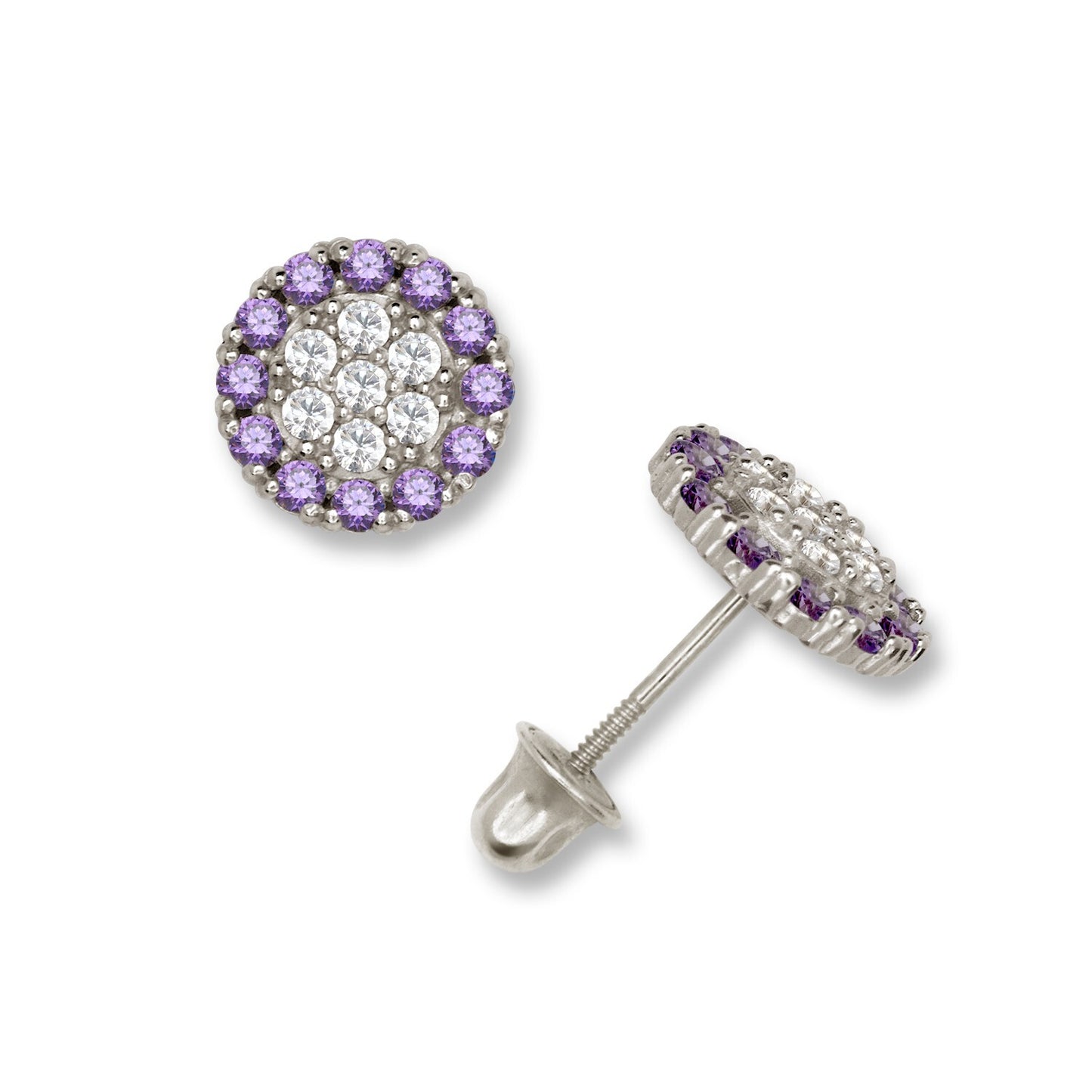 14K Yellow & White Gold Round Shaped Beautiful Stud Earrings for Women