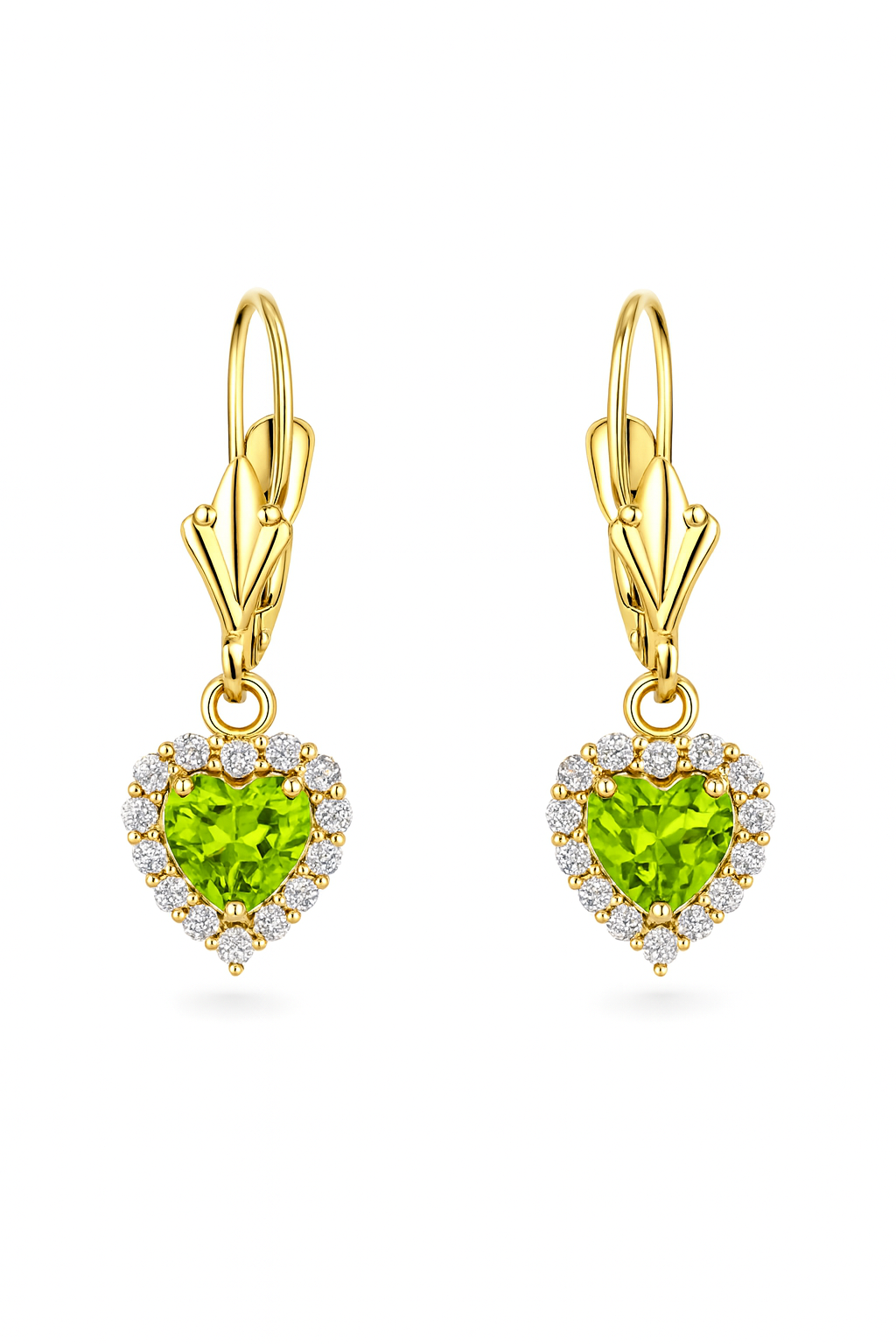 14k White Gold Halo Dangle Heart Leverback Pierced Earrings Birthstone