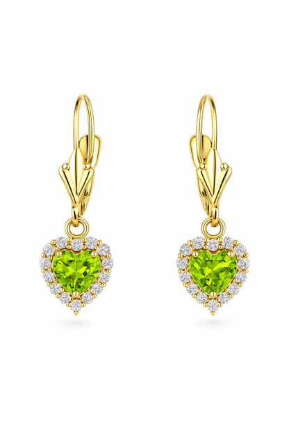 14k White Gold Halo Dangle Heart Leverback Pierced Earrings Birthstone