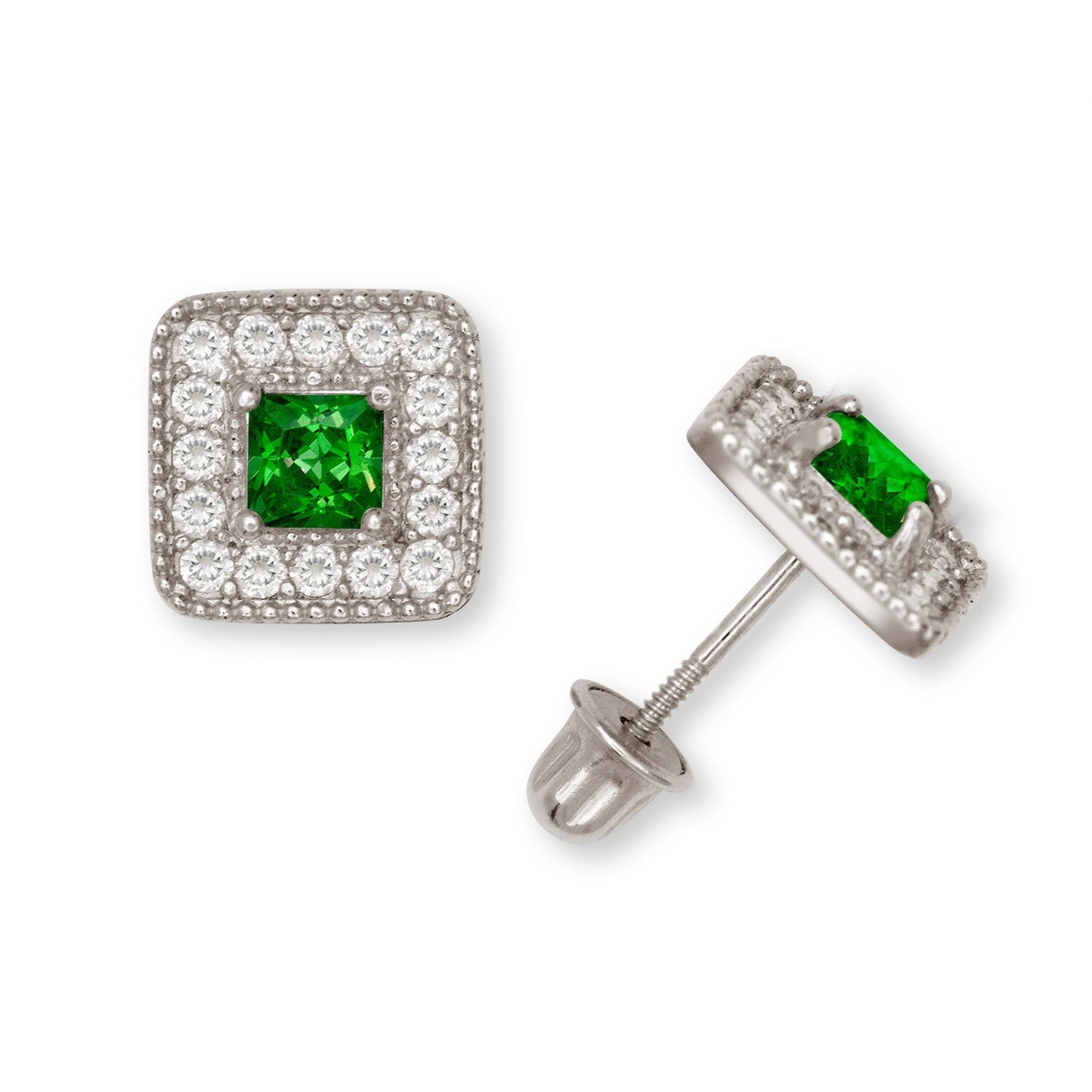 14K Yellow & White Gold Cubic Zirconia Square Fashion Earrings for Women