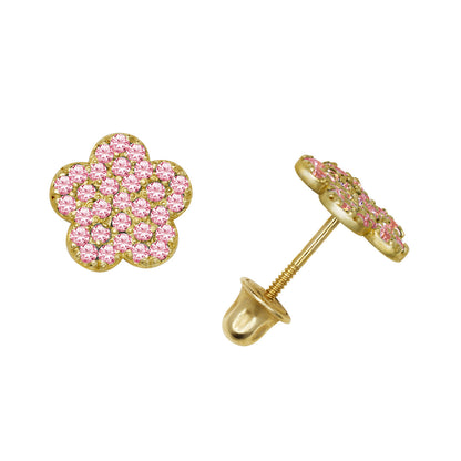14k Yellow or White Gold CZ Flower Birthstone Stud Screw Back Earrings