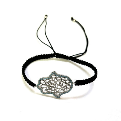 925 Sterling Silver  C Z Hamsa Bracelet 6" Adjustable to 11"