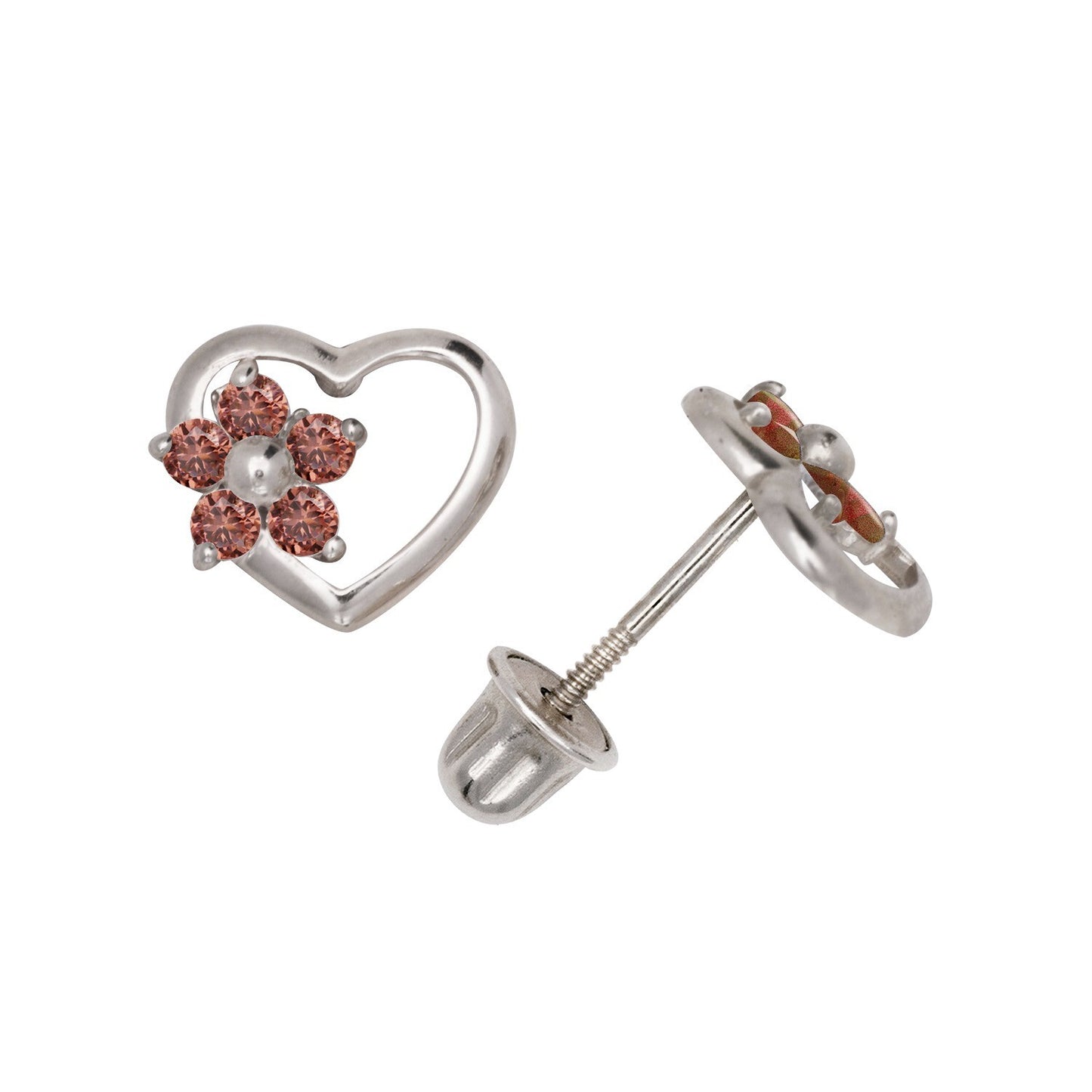 14K Yellow & White Gold Heart Shaped CZ Stud Earrings for Women