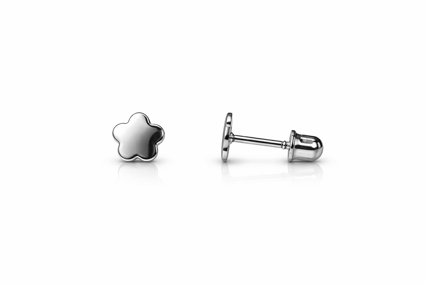 14K White Gold Flower CZ Stud Earring with screw back
