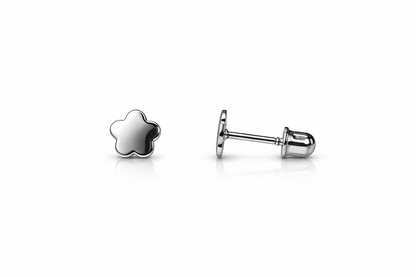 14K White Gold Flower CZ Stud Earring with screw back