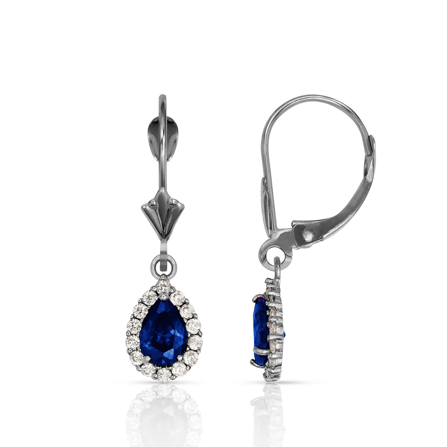 14k White Gold Halo CZ Tear Drop Dangle Leverback Earrings