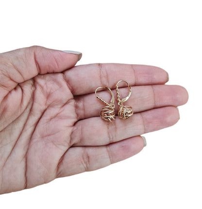 14k Yellow and White Gold Love Knot Leverback Earrings