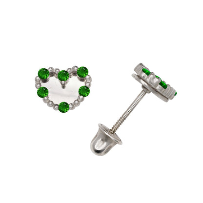 14K Yellow & White Gold Classic Heart Shaped CZ Stud Earrings for Women