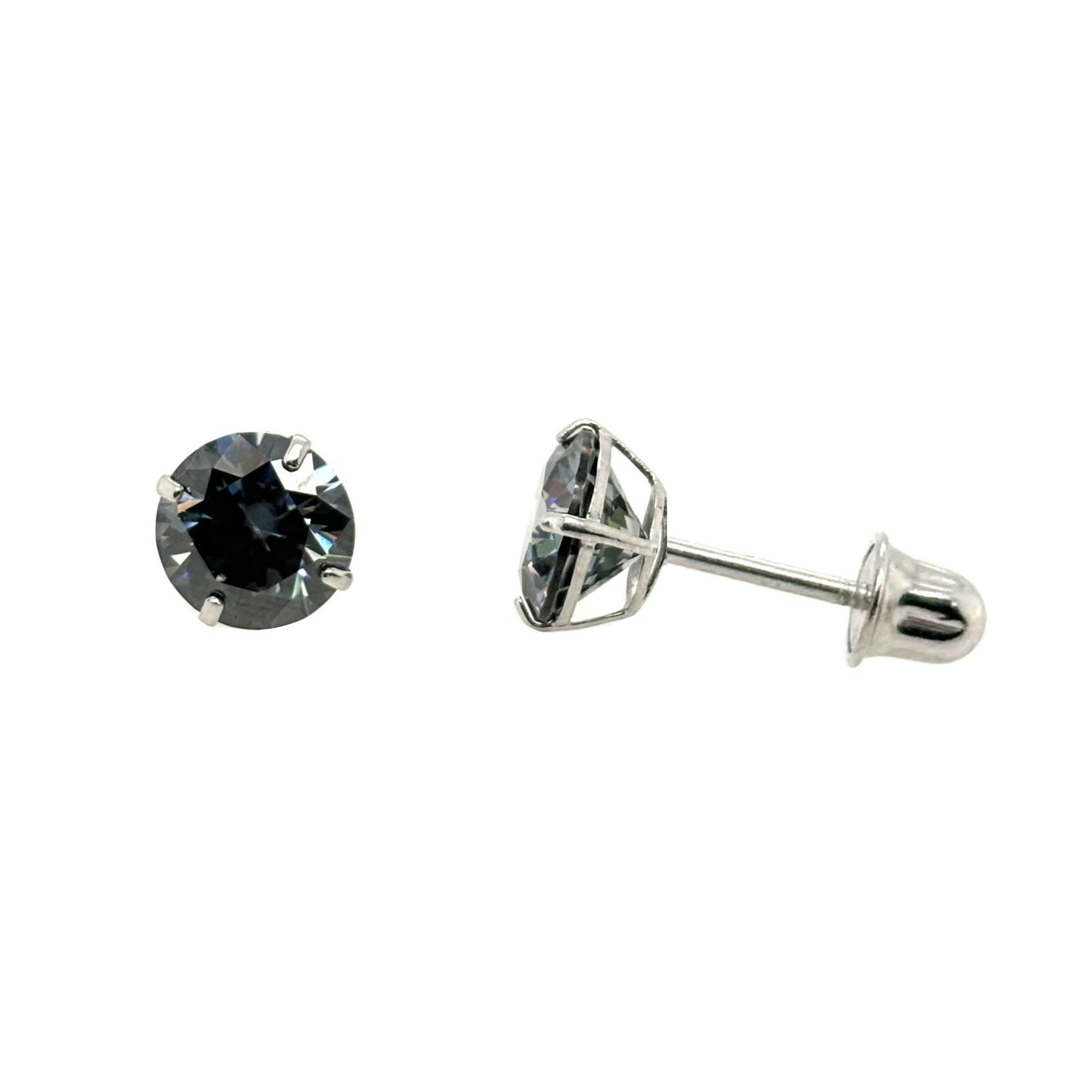 14K Gold GRA Certified D-VVS1 Round Grey Moissanite Screw Back Studs Earrings