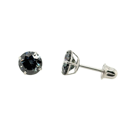 14K Gold GRA Certified D-VVS1 Round Grey Moissanite Screw Back Studs Earrings