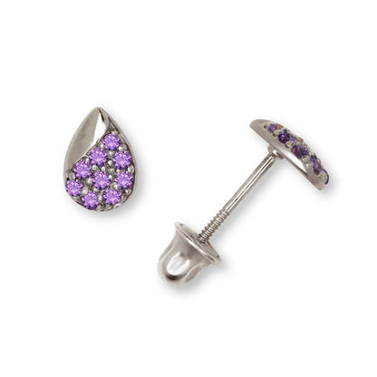 14K Yellow & White Gold CZ Teardrop Stud with Shiny Stones Earrings for Women