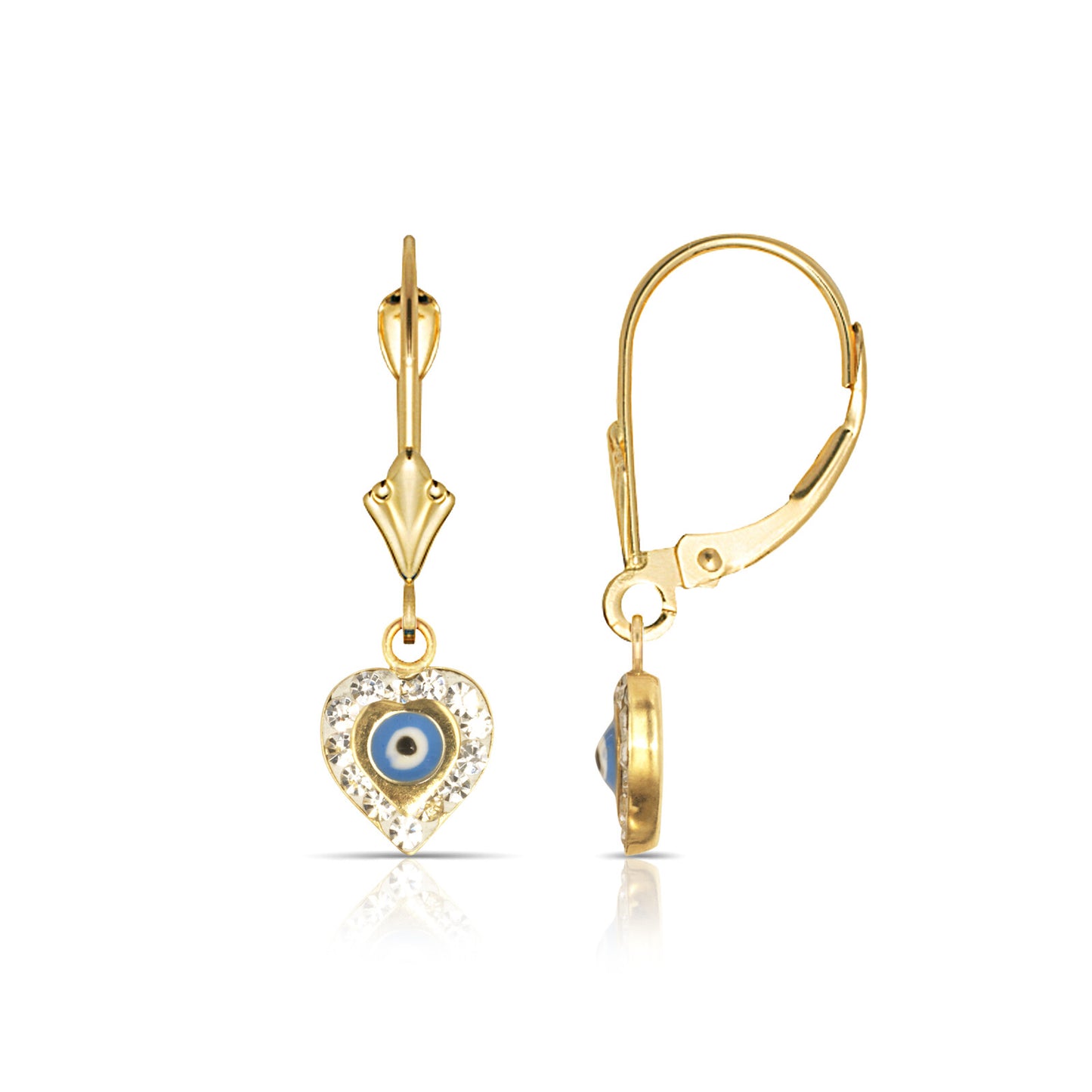 Heart Evil Eye 14K Yellow/white Gold Dangle Earrings