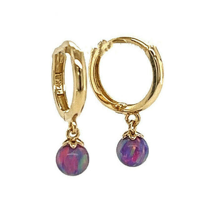 14k Yellow / White Gold Opal Huggie Dangle Earrings