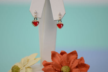 14K Solid Yellow Gold Heart Shape Enamel Dangle Screw Back Baby Earrings