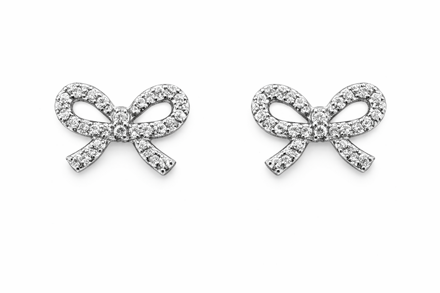14k Solid White or Yellow Gold Bow Tie Stud Screw Back Earrings with CZ