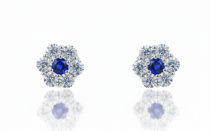 14K White Gold Beautiful Flower CZ Stud Earrings for Women