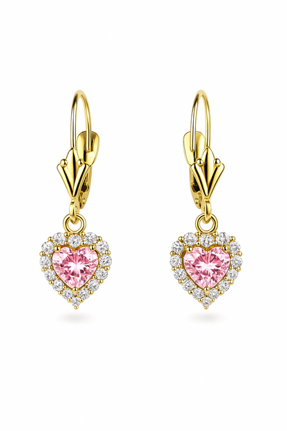 14k White Gold Halo Dangle Heart Leverback Pierced Earrings Birthstone
