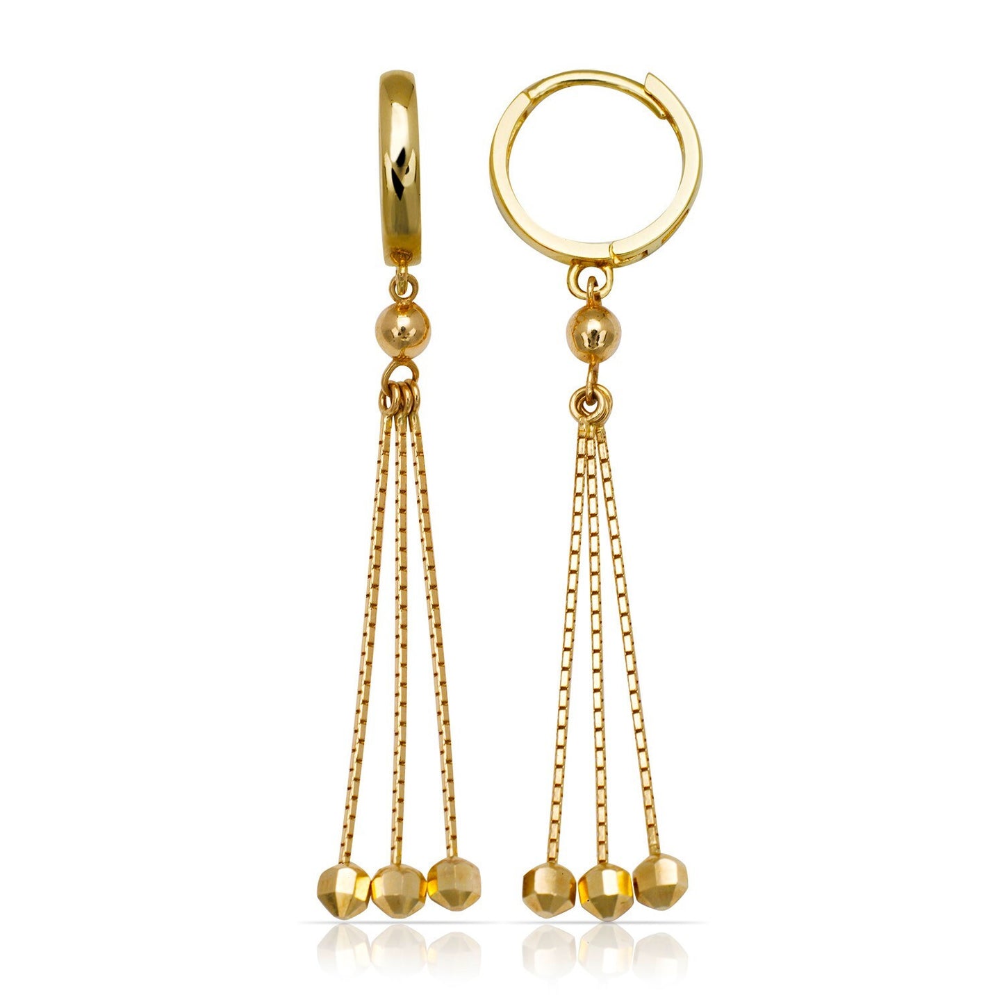 14k Yellow & White Gold Fancy Triple Dangle Huggie Hoop Snapback Earrings