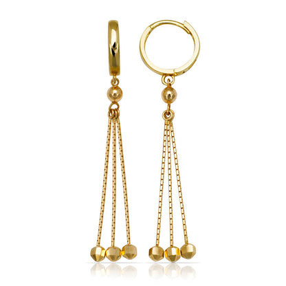 14k Yellow & White Gold Fancy Triple Dangle Huggie Hoop Snapback Earrings