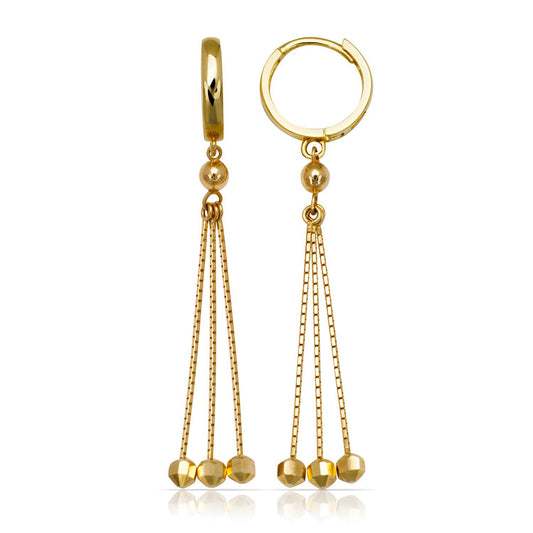 14k Yellow & White Gold Fancy Triple Dangle Huggie Hoop Snapback Earrings