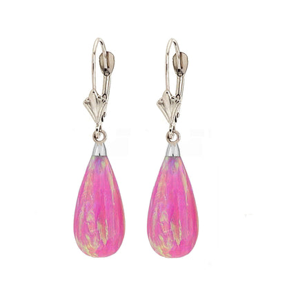 14k White Gold Opal Leverback Earrings