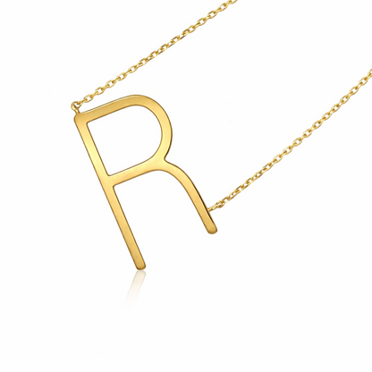 14k Yellow Gold Sideway Initial Letter Necklace Pendant