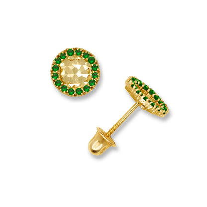 14K Yellow & White Gold Small Round Shaped CZ Earrings for Women