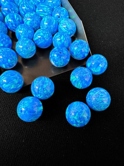 Half Drilled Dark Blue Synthetic Lab Created Opal Round Beads