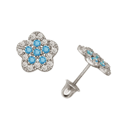 14k Yellow or White Gold CZ Flower Birthstone Stud Screw Back Earrings