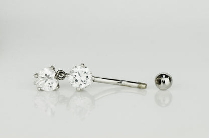 14k Yellow or White Gold Belly Button Dangle CZ Barbel Bar Ring