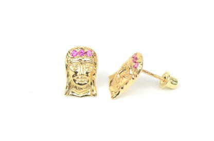 14k Yellow or White Gold Jesus Face CZ Stud Earrings