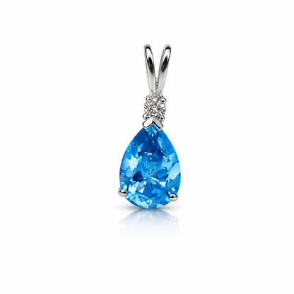 14k White Gold Pear CZ Birthstone Pendant