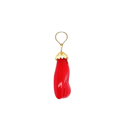 14K Solid Gold Red Azabache Hand Pendant