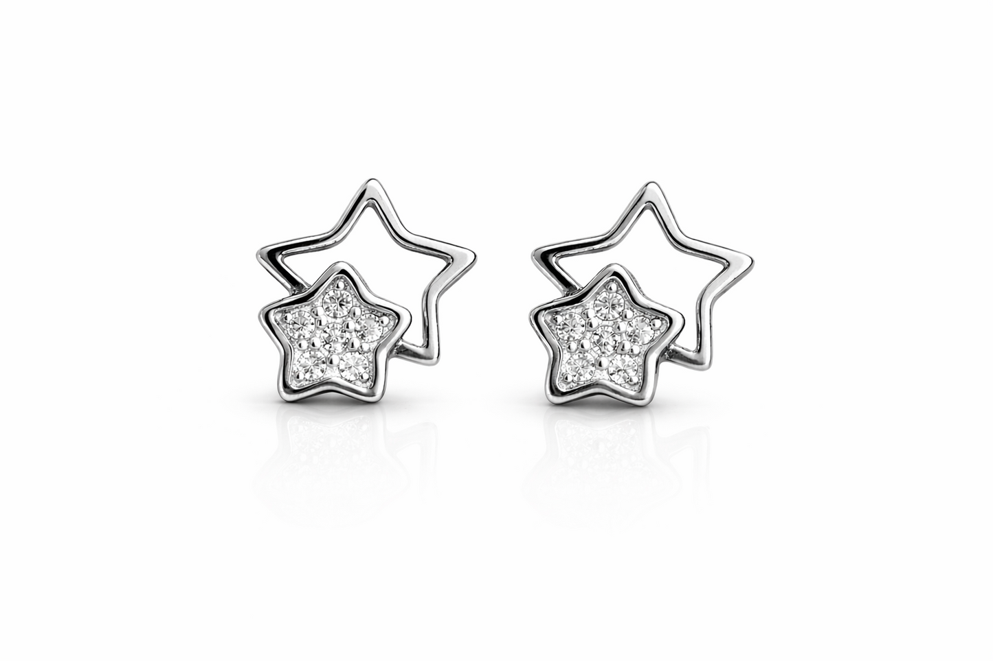 14k yellow white gold star and cz stud earrings