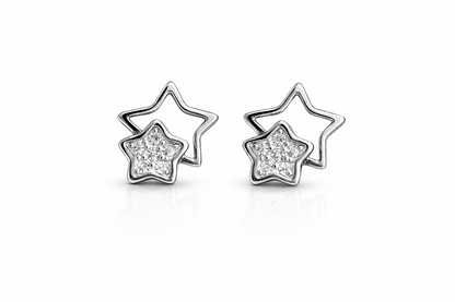 14k yellow white gold star and cz stud earrings