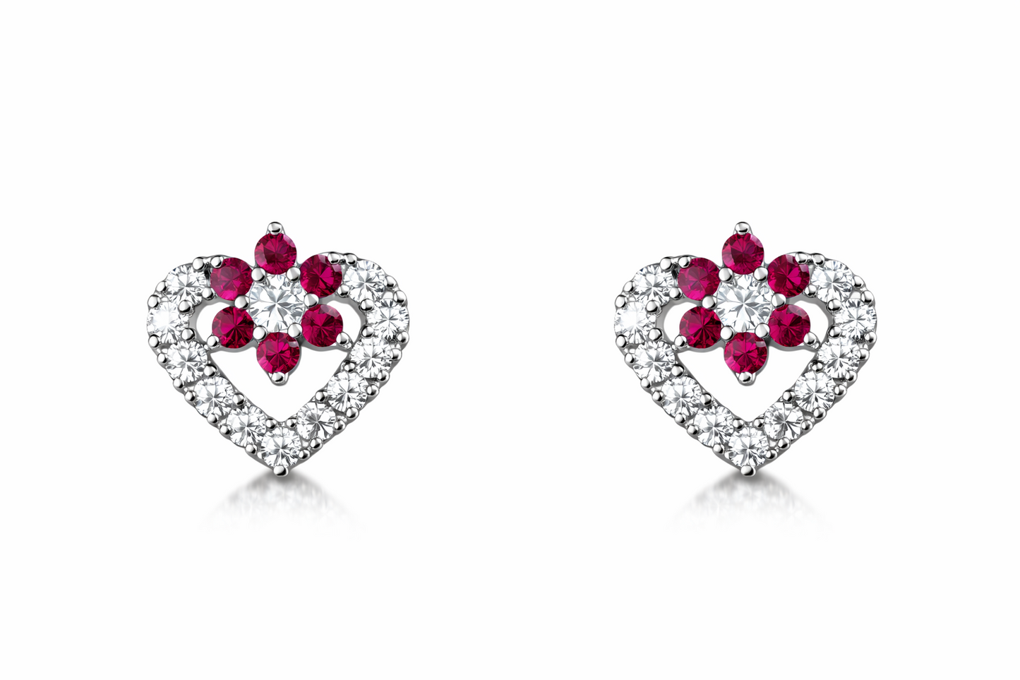 14K White Gold CZ Heart Shape Stud Earrings