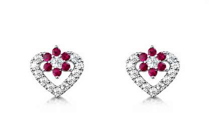 14K White Gold CZ Heart Shape Stud Earrings