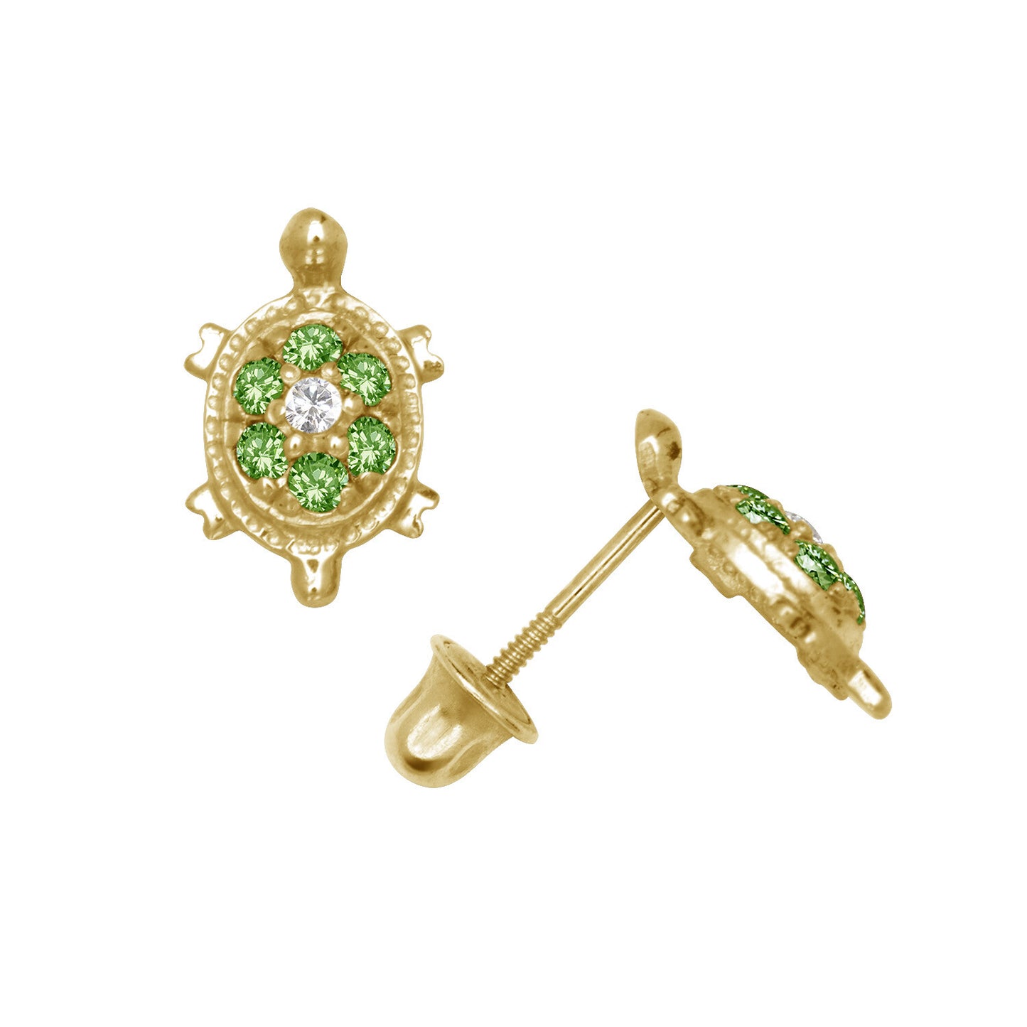 14k Yellow or White Gold Turtle CZ Stud Earrings