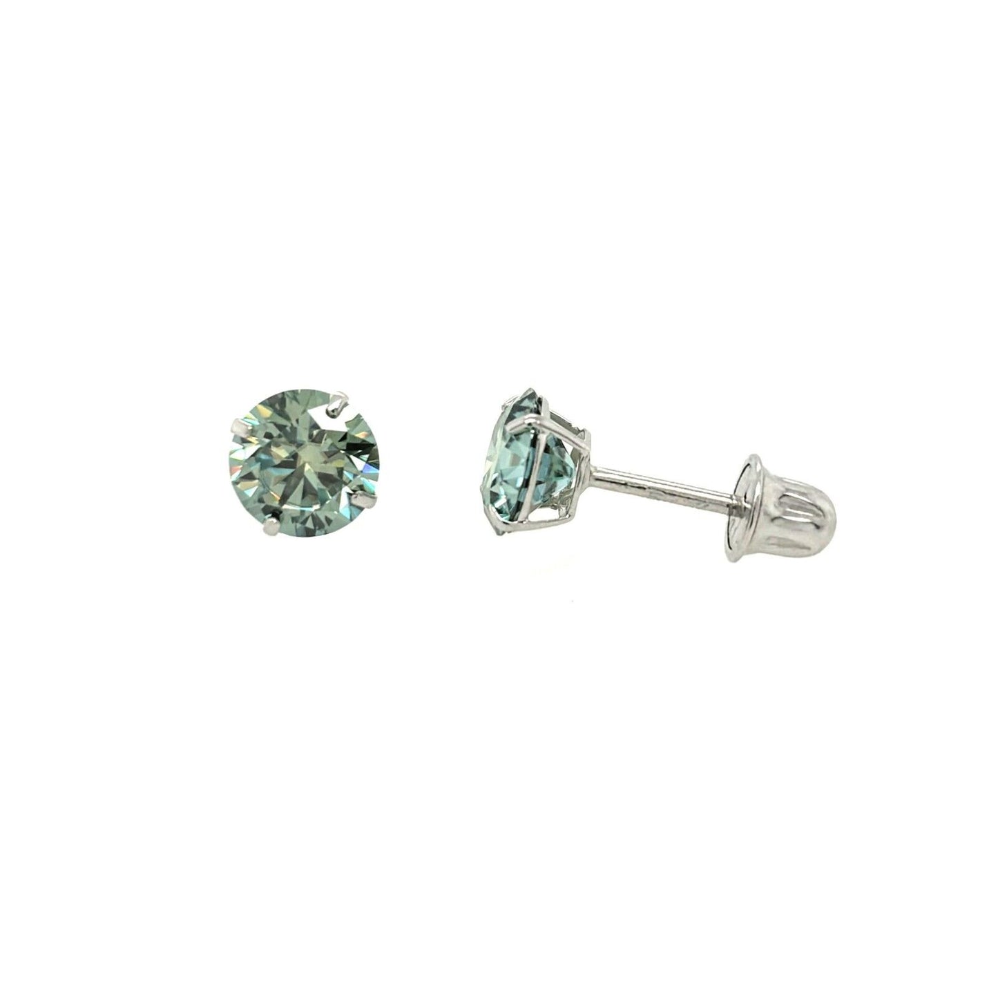 14K Gold GRA Certified D-VVS1 Round Green Moissanite Screw Back Studs Earrings