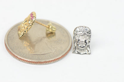 14k Yellow or White Gold Jesus Face CZ Stud Earrings