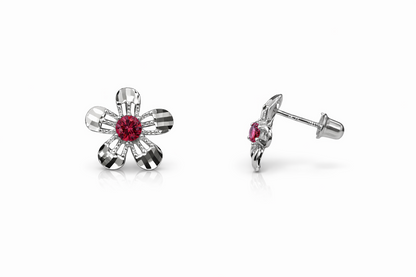 14k White Gold Flower Stud CZ Earrings