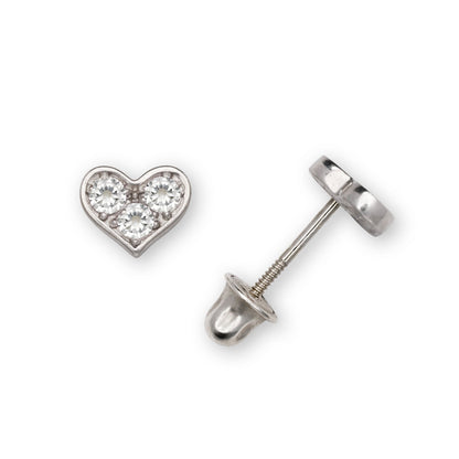 14K Yellow & White Gold CZ Heart Shaped Stud Earrings for Women