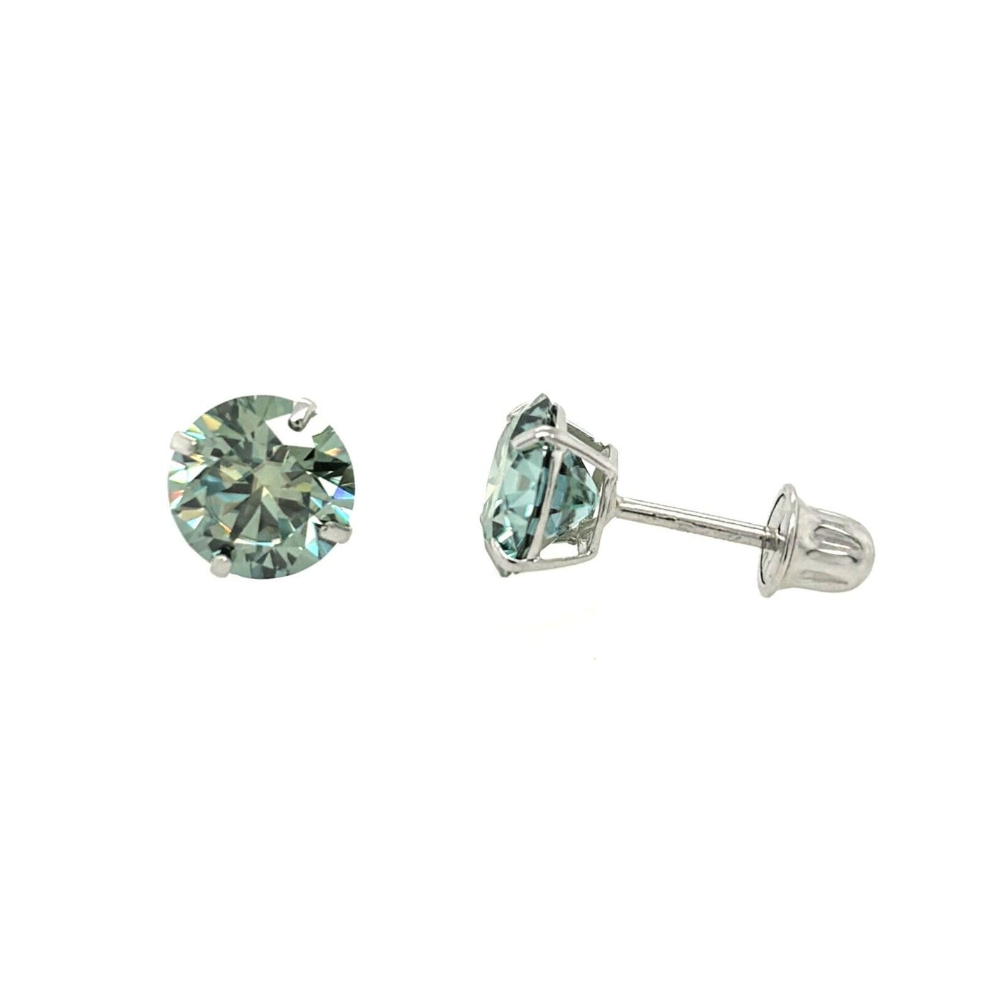 14K Gold GRA Certified D-VVS1 Round Green Moissanite Screw Back Studs Earrings