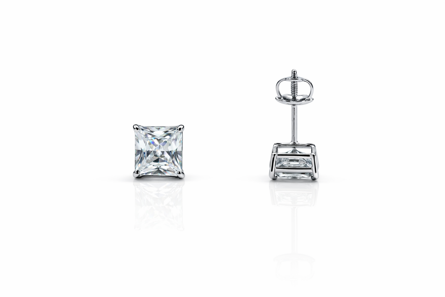 14k White Gold Beautiful Square AAA Quality CZ Screw Back  Earrings for Women