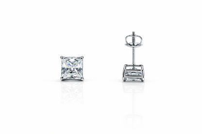 14k White Gold Beautiful Square AAA Quality CZ Screw Back  Earrings for Women