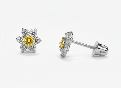 14k White Gold Beautiful Flower Shaped Stud Earrings for Women
