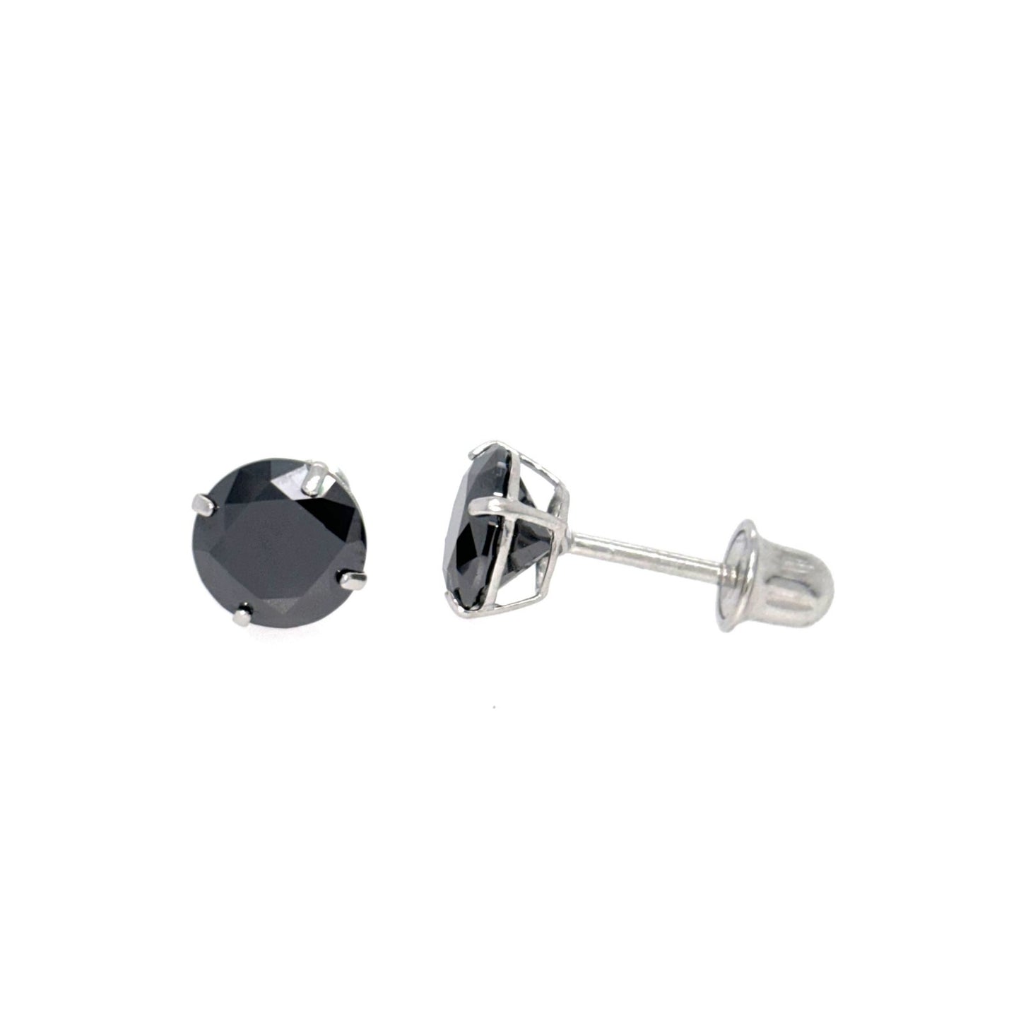 14K Gold GRA Certified D-VVS1 Round Black Moissanite Screw Back Studs Earrings